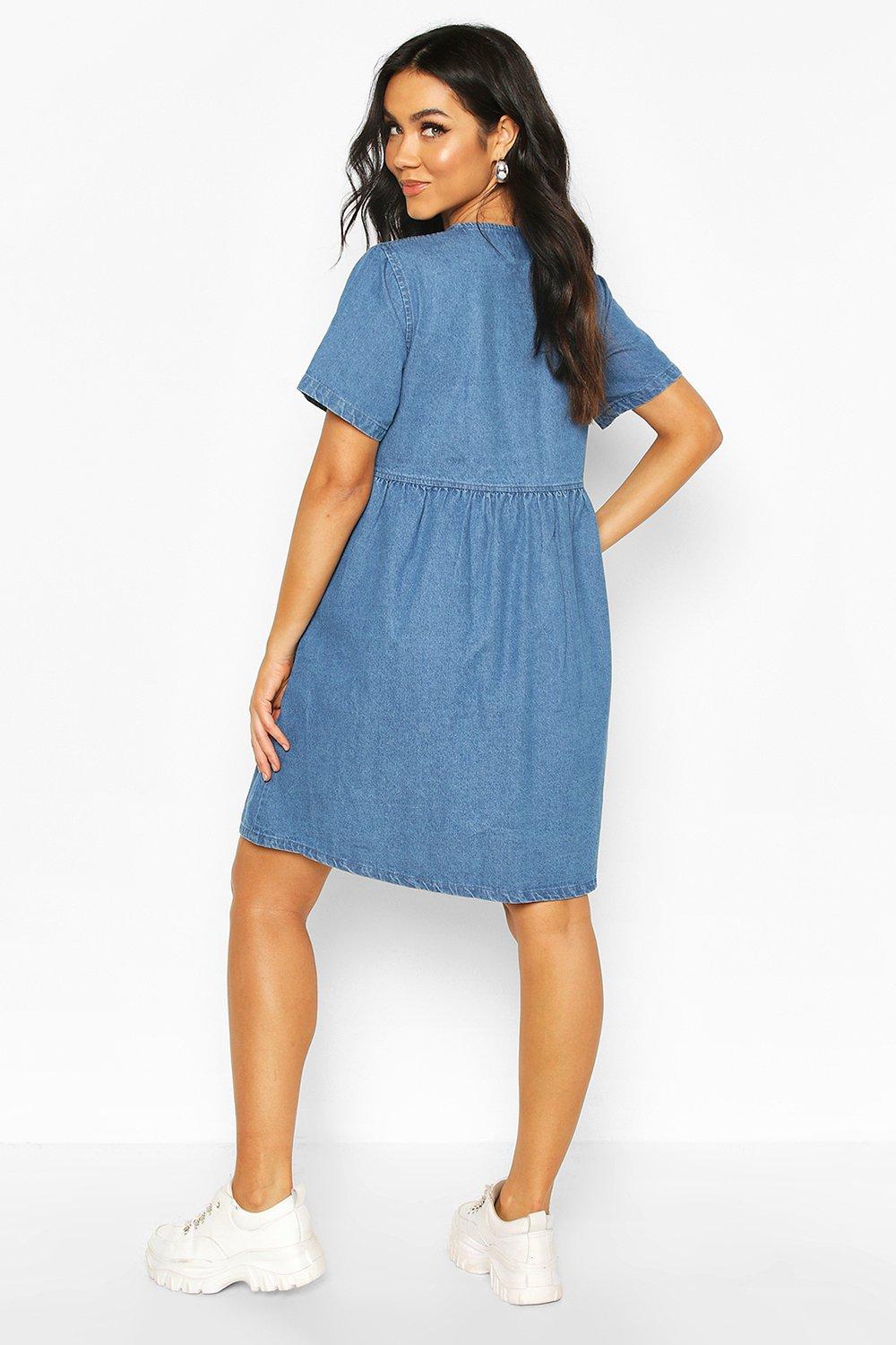 Denim smock dress hot sale uk